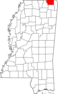 State map highlighting Alcorn County