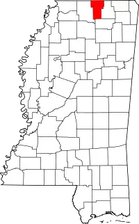 Map of Mississippi highlighting Benton County