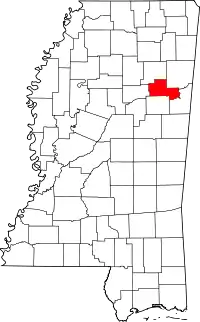 Map of Mississippi highlighting Clay County