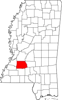 State map highlighting Copiah County