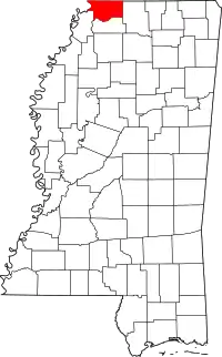 Map of Mississippi highlighting DeSoto County