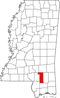 Map of Mississippi highlighting Forrest County