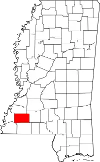 Map of Mississippi highlighting Franklin County