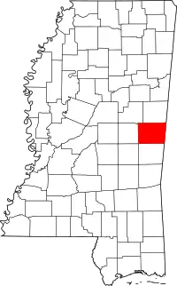 State map highlighting Kemper County