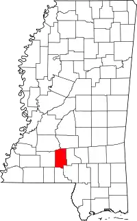 Map of Mississippi highlighting Lawrence County