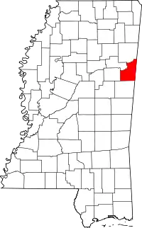 State map highlighting Lowndes County