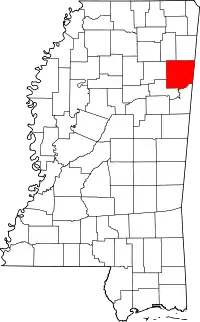 Map of Mississippi highlighting Monroe County