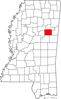 State map highlighting Oktibbeha County