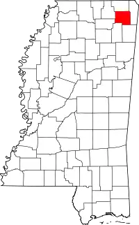 State map highlighting Prentiss County