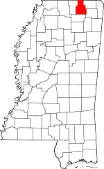 State map highlighting Tippah County