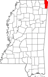 State map highlighting Tishomingo County