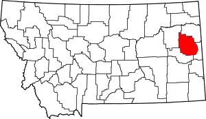 Map of Montana highlighting Dawson County