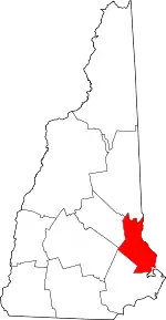 State map highlighting Strafford County