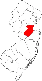 Map of New Jersey highlighting Middlesex County