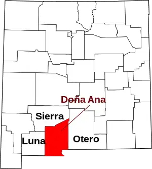 Map of New Mexico highlighting Doña Ana County