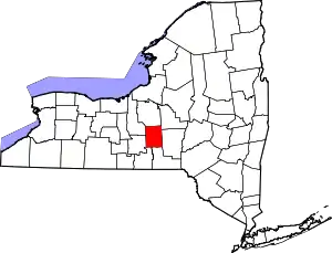 Map of New York highlighting Cortland County