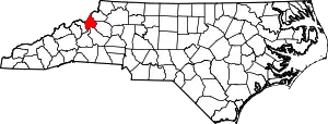 Map of North Carolina highlighting Avery County