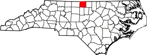 Map of North Carolina highlighting Caswell County