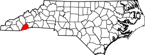 Map of North Carolina highlighting Transylvania County