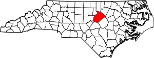 Map of North Carolina highlighting Wake County