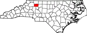 Map of North Carolina highlighting Yadkin County