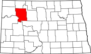 State map highlighting Mountrail County