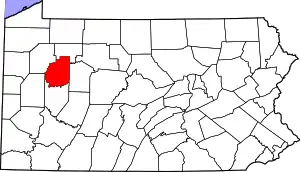 Map showing Clarion County in Pennsylvania