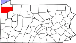 Map of Pennsylvania highlighting Crawford County