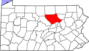 Map of Pennsylvania highlighting Lycoming County