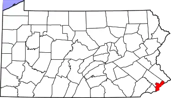 State map highlighting Philadelphia County