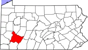 Map of Pennsylvania highlighting Westmoreland County