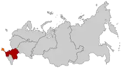 Location of the Southern Federal District. Crimea, whose annexation by Russia from Ukraine is mostly unrecognized internationally, shown in orange.