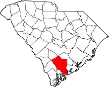 State map highlighting Colleton County