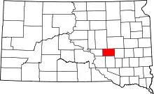 Map of South Dakota highlighting Jerauld County