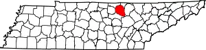 Map of Tennessee highlighting Overton County