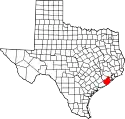 Map of Texas highlighting Brazoria County