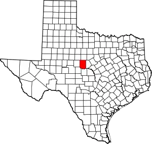 Map of Texas highlighting Coleman County