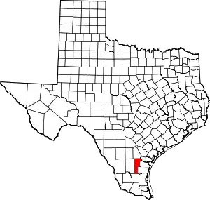 Map of Texas highlighting Jim Wells County