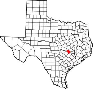 Map of Texas highlighting Lee County