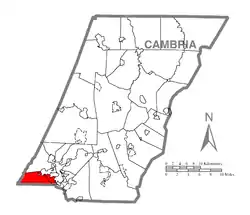 Map of Cambria County, Pennsylvania highlighting Upper Yoder Township