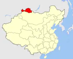 Uryankhay Republic (red),shown as part of Qing China