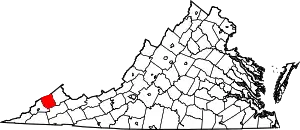 Map of Virginia highlighting Dickenson County