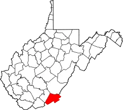 Location of Monroe County in West Virginia