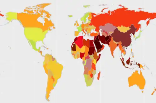 Map of results from the IHEU Freedom of Thought Report