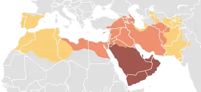 Image 27Islamic expansion:  under Muhammad, 622–632  under Rashidun caliphs, 632–661  under Umayyad caliphs, 661–750 (from Science in the medieval Islamic world)