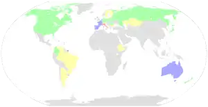 Map showing the number of riders from each nation in the 2015 Giro d'Italia