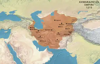 Map depicting the Khwarazmian Empire in 1215