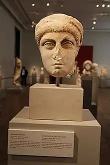 Portrait head of Emperor, most likely  Arcadius, Honorius, or Theodosius I. C. Late fourth to early fifth century A.D.