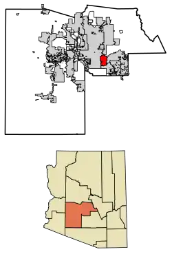 Location of Tempe in Maricopa County, Arizona