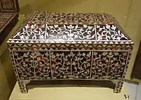 Marquetry casket, Ottoman Empire (Istanbul or North Africa), 17th–18th century, wood, tortoise shell, bone, ivory inlay.